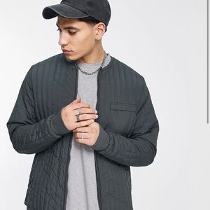 Rains Charcoal Quilted Bomber Jacket